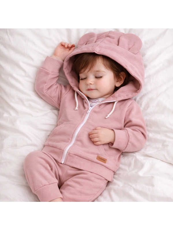 Komplet dresowy Basic z kapturem - brudny róż